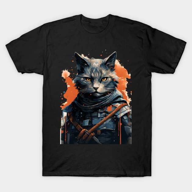 Cat Japanese Warrior T-Shirt by ArtisticCorner